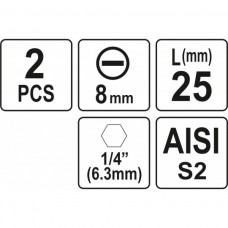 Biti de 25 mm 1/4" cu cap drept tip surubelni..